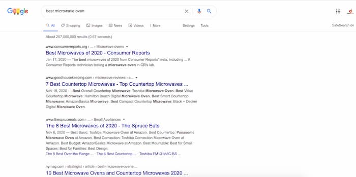 Example of informational search intent which is usually the case whenever "best" is in front of a keyword