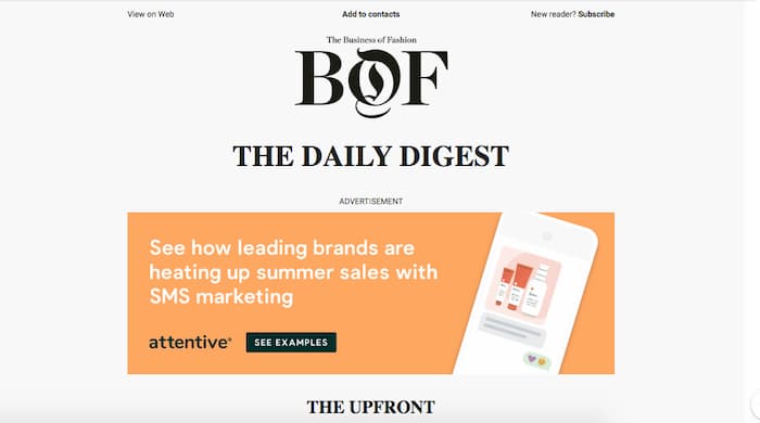 Newsletter example from an email marketing campaign