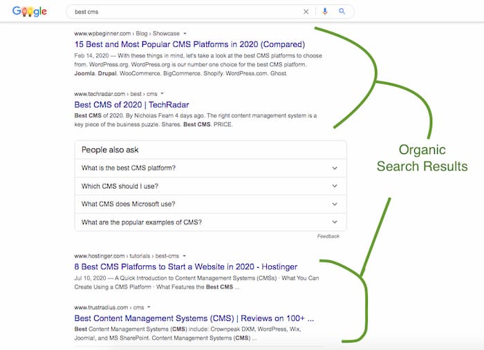 The organic search results are more trusted when comparing organic SEO vs. PPC