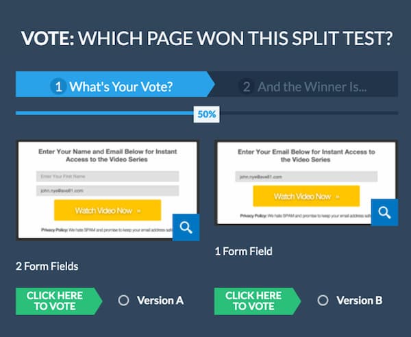 Example of a single entry form increases the conversion rate of the opt-in box