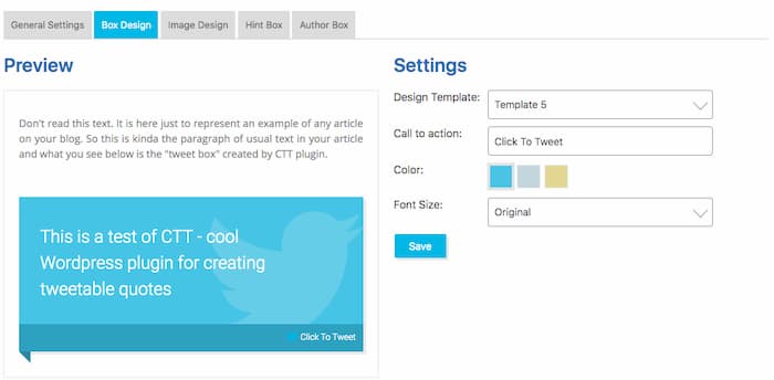 The general settings for the plugin "Click to Tweet"