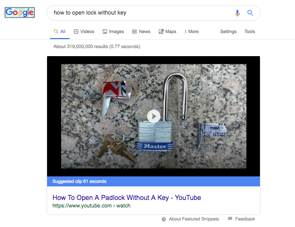 video Google SERP features